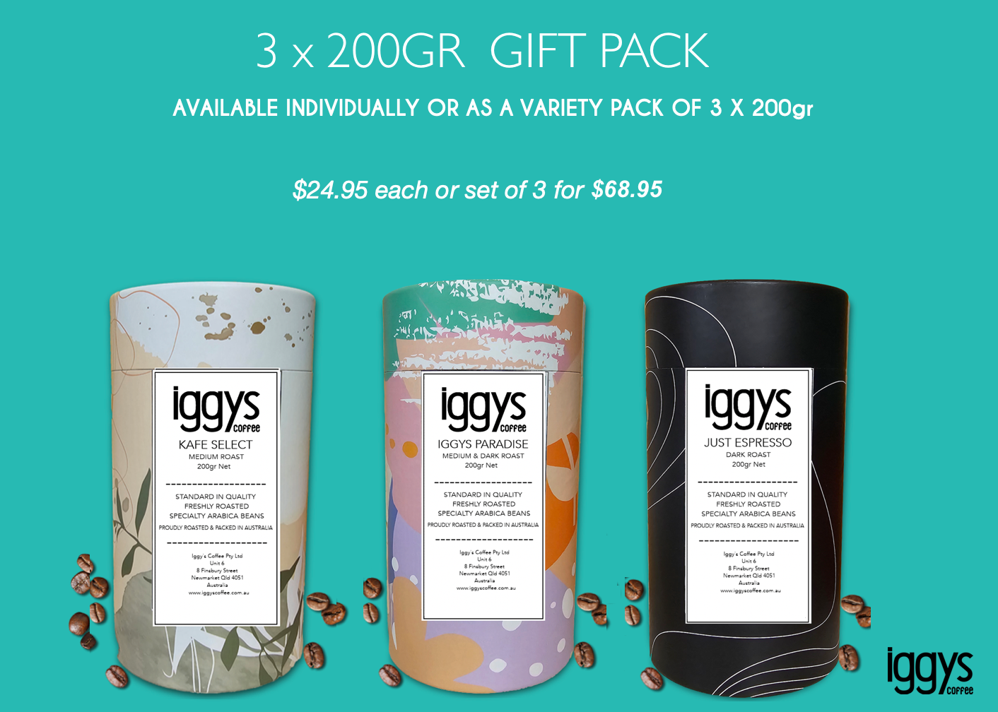 IGGYS COFFEE 3 x 200GR CYLINDER GIFT PACK